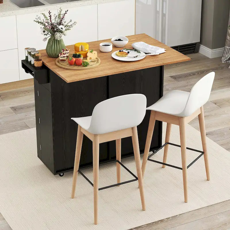 Carrello da cucina su ruote bianco/nero con anta a ribalta, 1 persona