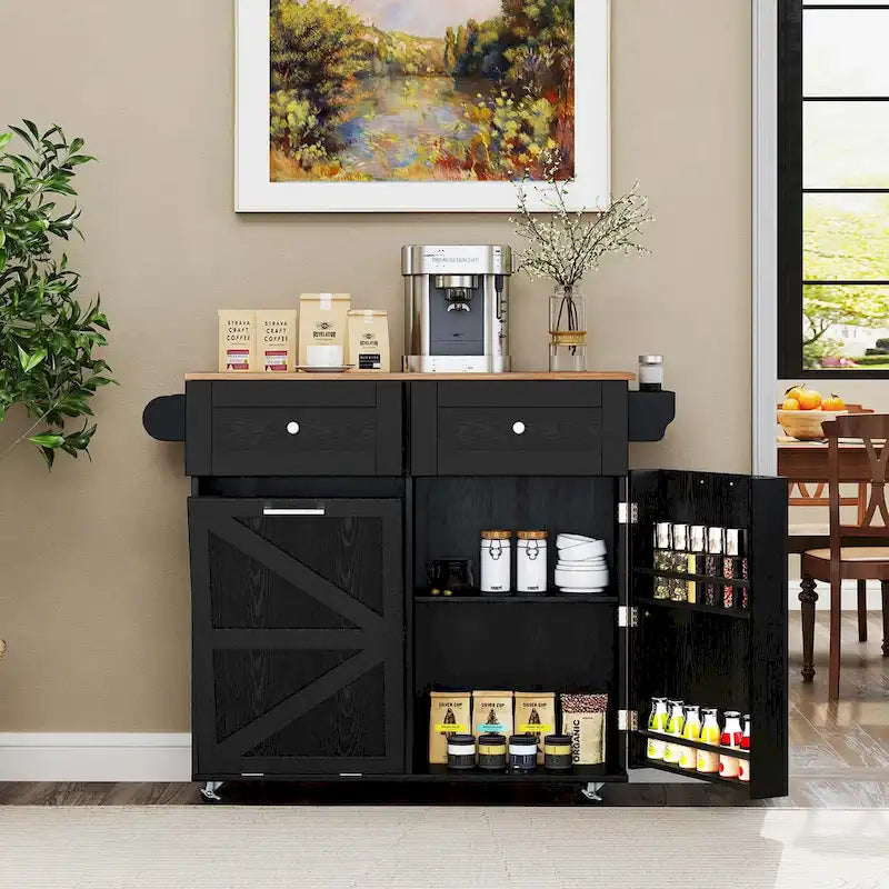 Carrello da cucina su ruote bianco/nero con anta a ribalta, 1 persona