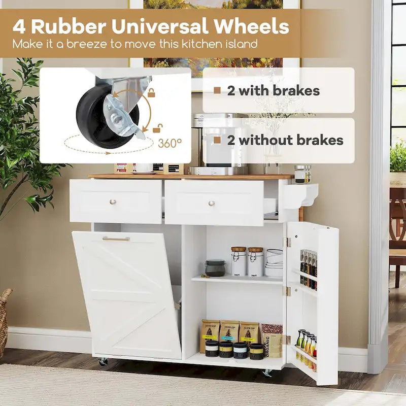 Carrello da cucina su ruote bianco/nero con anta a ribalta, 1 persona