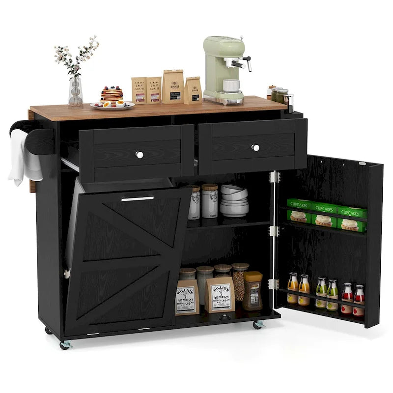 Carrello da cucina su ruote bianco/nero con anta a ribalta, 1 persona