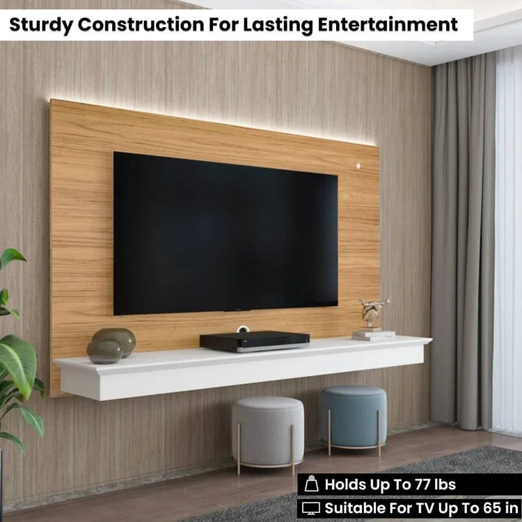 Mobile TV galleggiante a parete bianco/naturale/nero con LED, montaggio a 1 persona, adatto fino a 55"