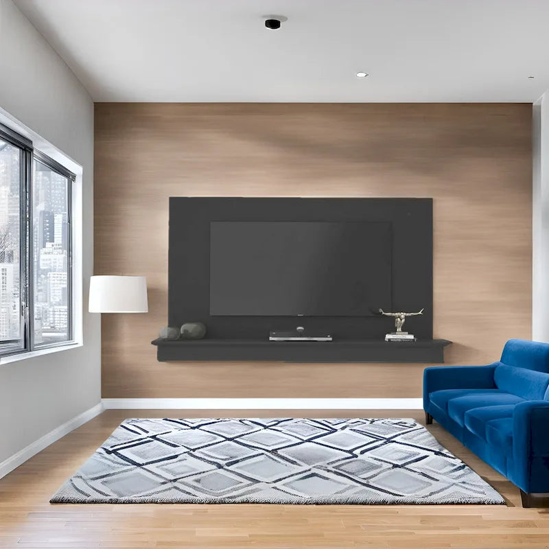 Mobile TV galleggiante a parete bianco/naturale/nero con LED, montaggio a 1 persona, adatto fino a 55"