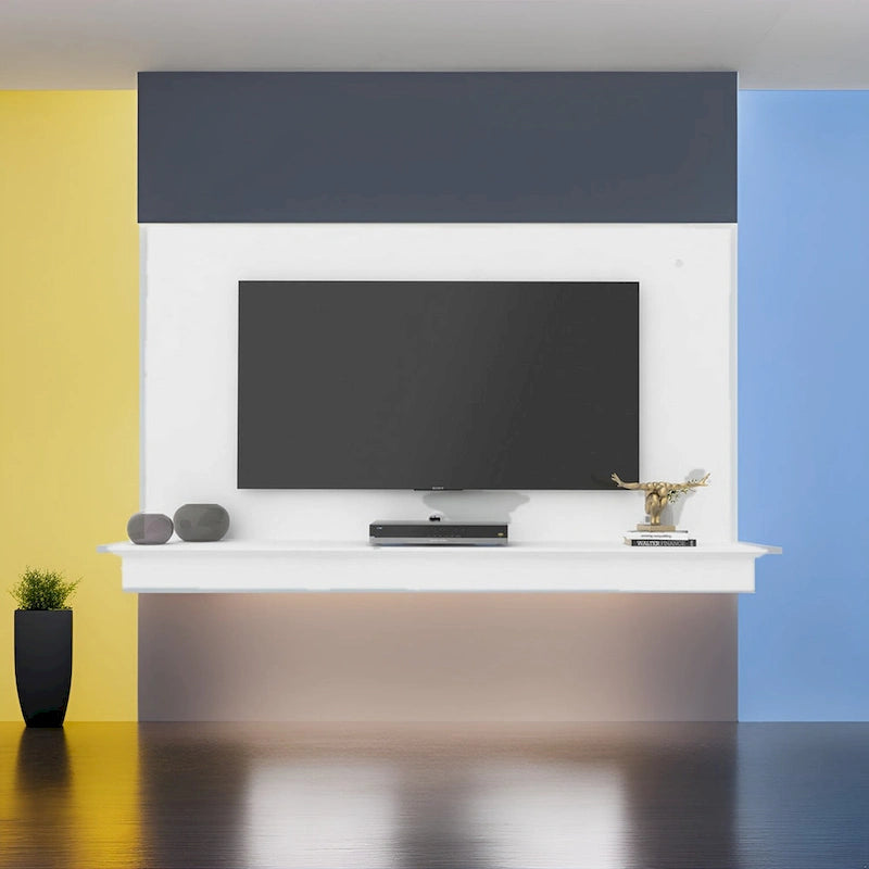 Mobile TV galleggiante a parete bianco/naturale/nero con LED, montaggio a 1 persona, adatto fino a 55"