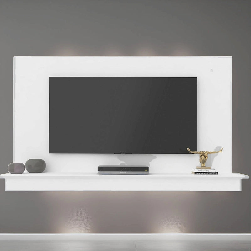 Mobile TV galleggiante a parete bianco/naturale/nero con LED, montaggio a 1 persona, adatto fino a 55"