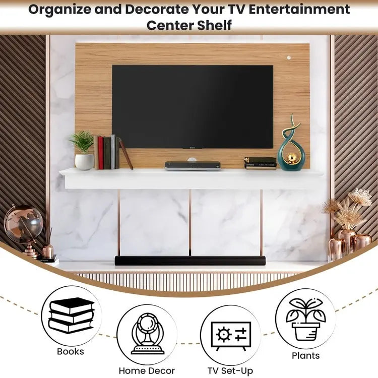 Mobile TV galleggiante a parete bianco/naturale/nero con LED, montaggio a 1 persona, adatto fino a 55"