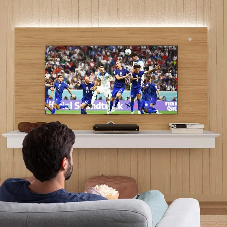 Mobile TV galleggiante a parete bianco/naturale/nero con LED, montaggio a 1 persona, adatto fino a 55"