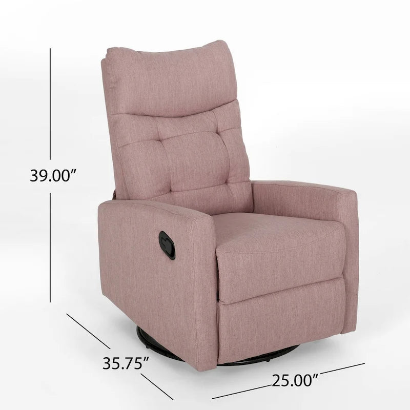 Poltrona reclinabile girevole imbottita rosa cipria e nera, singola
