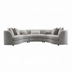 Kei 3pc Sectional Sofa, 9 Pillows, Curved Frame, Gray Boucle Fabric