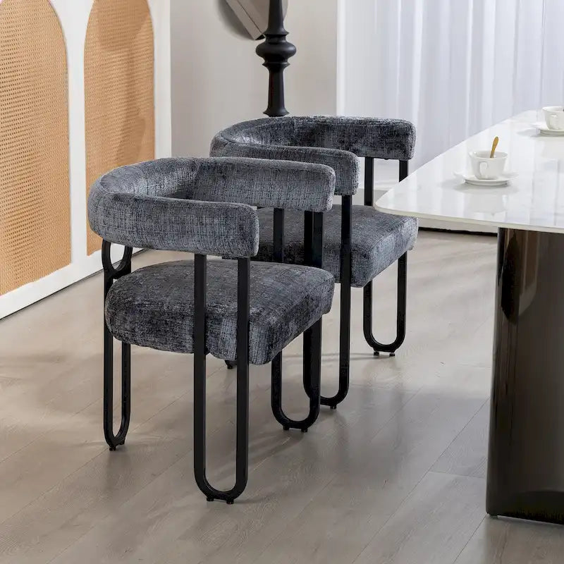 Sedia da pranzo in PU con schienale rotondo e gambe in metallo, set da 2