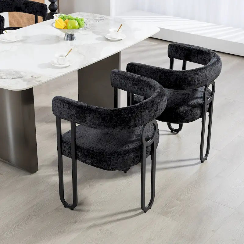 Sedia da pranzo in PU con schienale rotondo e gambe in metallo, set da 2