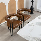 Sedia da pranzo in PU con schienale rotondo e gambe in metallo, set da 2