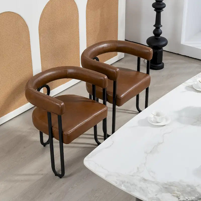 Sedia da pranzo in PU con schienale rotondo e gambe in metallo, set da 2