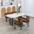 Sedia da pranzo in PU con schienale rotondo e gambe in metallo, set da 2