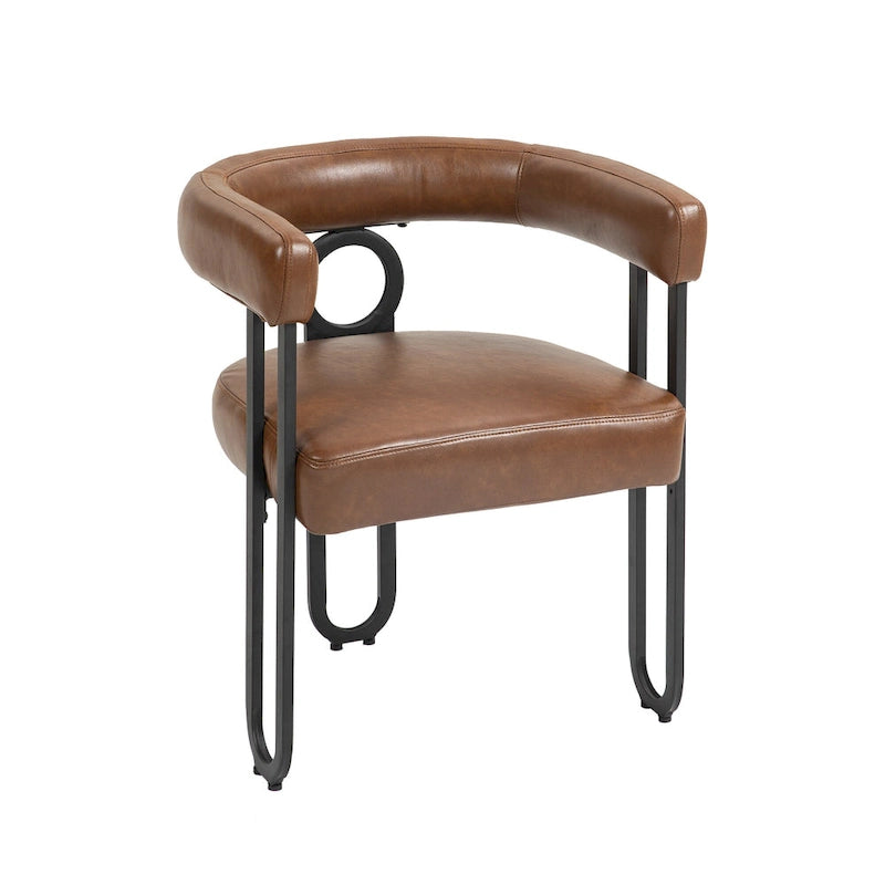 Sedia da pranzo in PU con schienale rotondo e gambe in metallo, set da 2