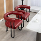 Sedia da pranzo in PU con schienale rotondo e gambe in metallo, set da 2