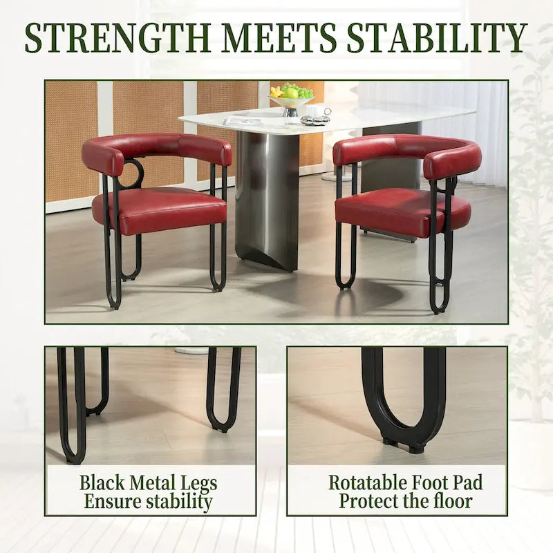 Sedia da pranzo in PU con schienale rotondo e gambe in metallo, set da 2