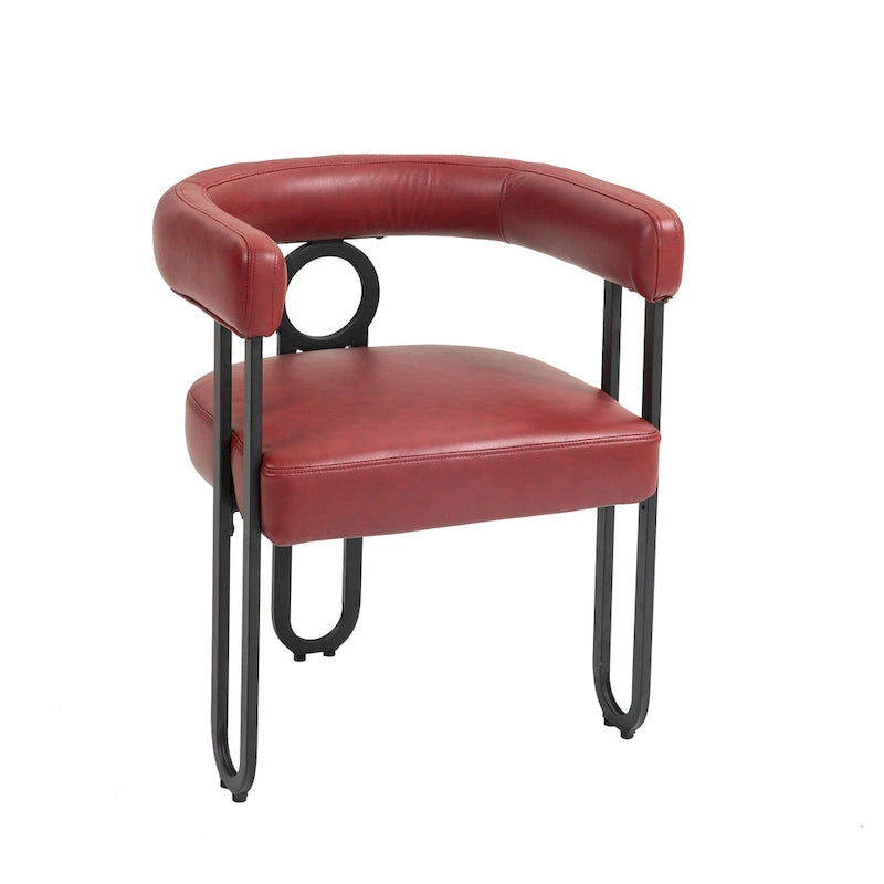 Sedia da pranzo in PU con schienale rotondo e gambe in metallo, set da 2