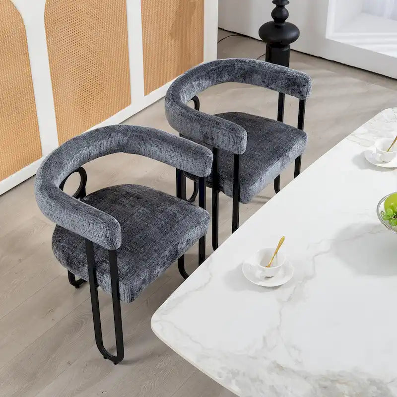 Sedia da pranzo in PU con schienale rotondo e gambe in metallo, set da 2