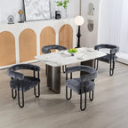 Sedia da pranzo in PU con schienale rotondo e gambe in metallo, set da 2