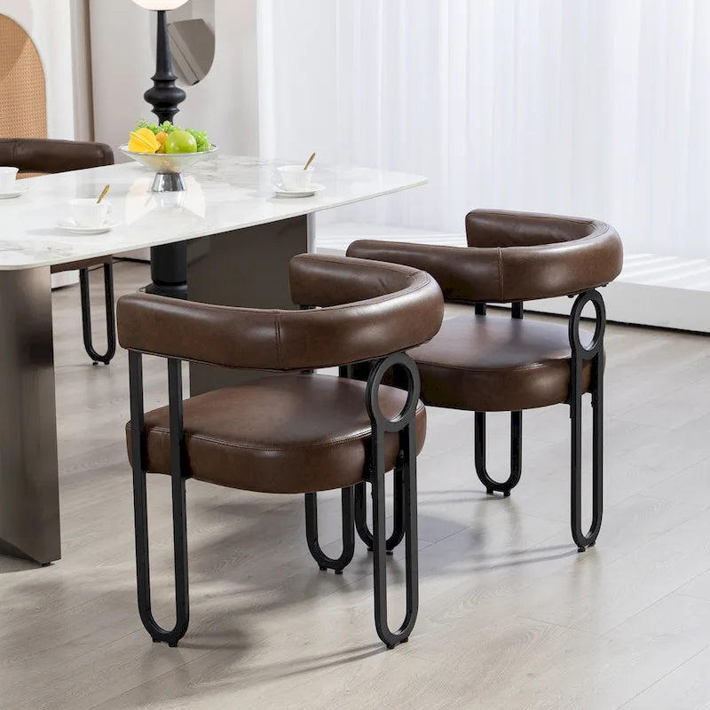 Sedia da pranzo in PU con schienale rotondo e gambe in metallo, set da 2