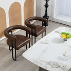 Sedia da pranzo in PU con schienale rotondo e gambe in metallo, set da 2