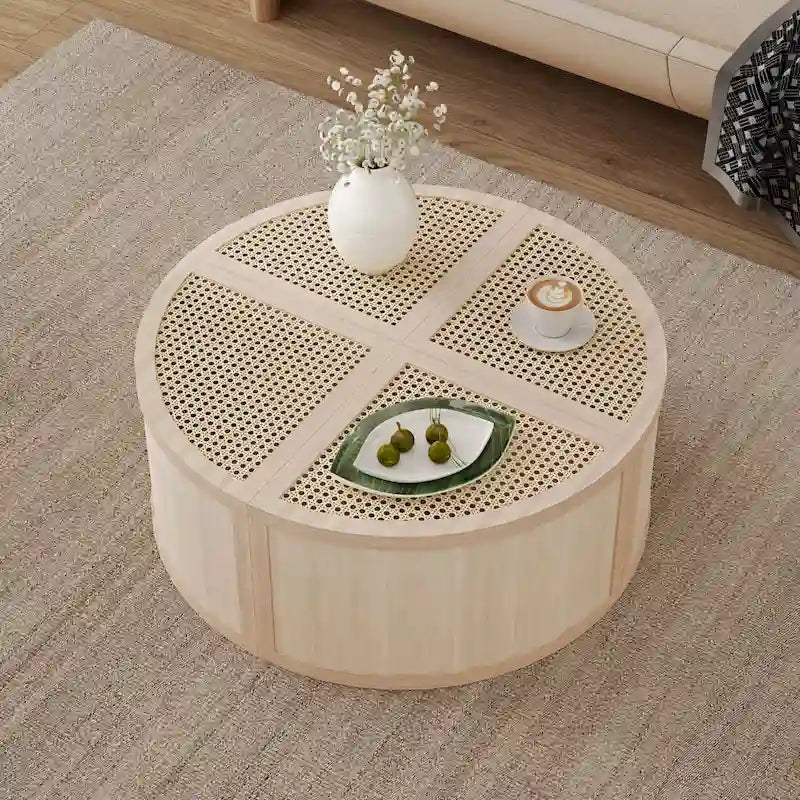 Tavolino da Caffè in Rattan Modulare Chiaro Naturale, 4 Pezzi