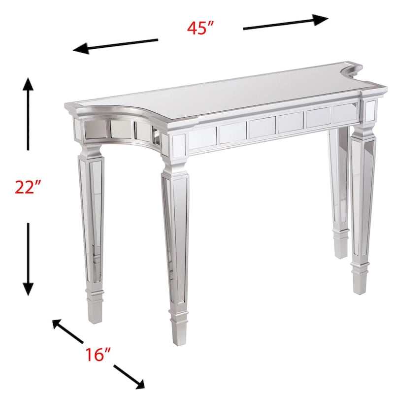 Tavolo Consolle Specchiato Argento, Piano in Vetro, 1 Persona