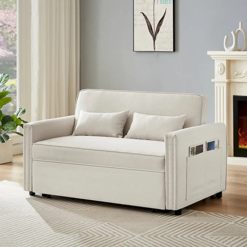 Linen Convertible Loveseat Sleeper Sofa with Adjustable Backrest - 38.60 x 54.00 x 31.90