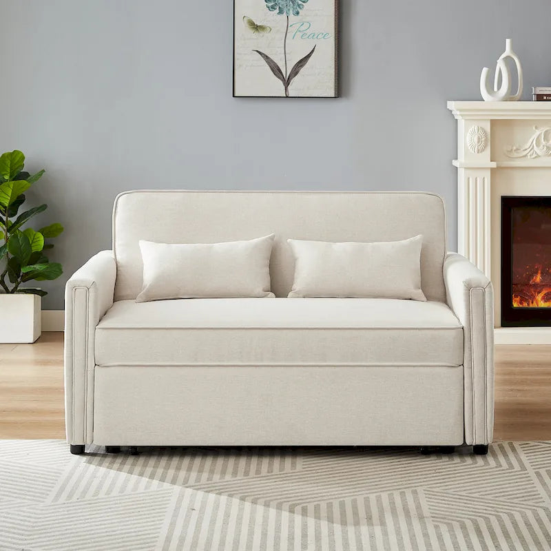Divanetto a 2 posti trasformabile in lino beige/grigio con schienale regolabile