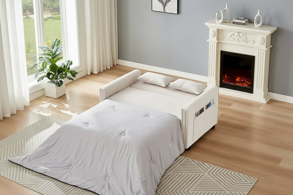 Divanetto a 2 posti trasformabile in lino beige/grigio con schienale regolabile