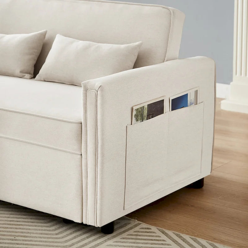 Divanetto a 2 posti trasformabile in lino beige/grigio con schienale regolabile