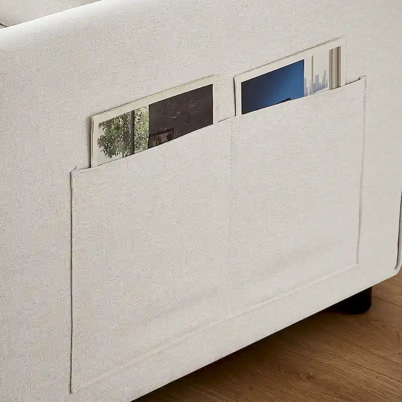 Divanetto a 2 posti trasformabile in lino beige/grigio con schienale regolabile