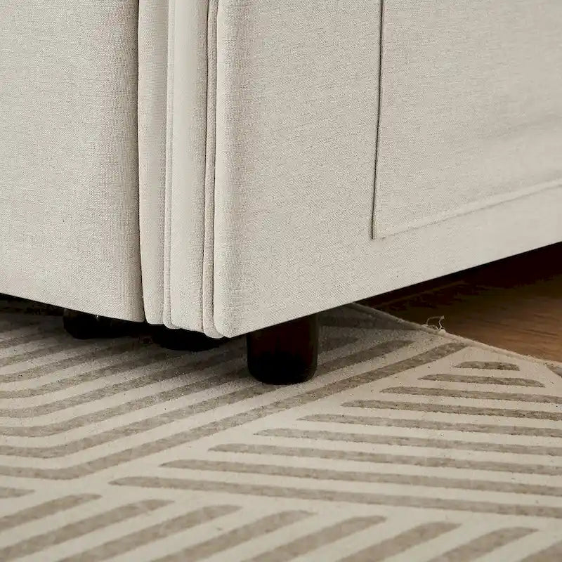 Divanetto a 2 posti trasformabile in lino beige/grigio con schienale regolabile