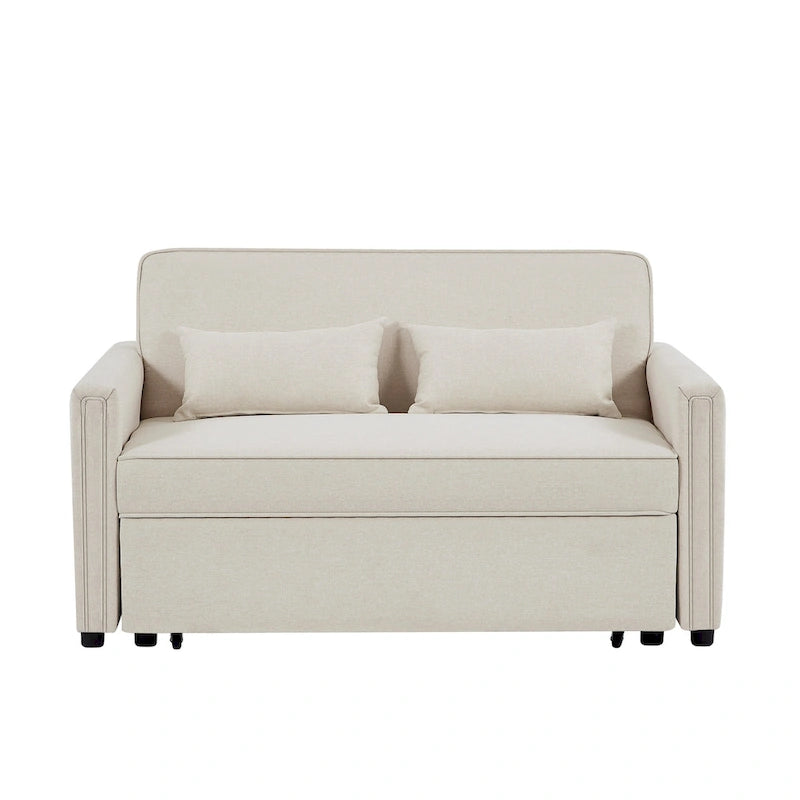 Divanetto a 2 posti trasformabile in lino beige/grigio con schienale regolabile