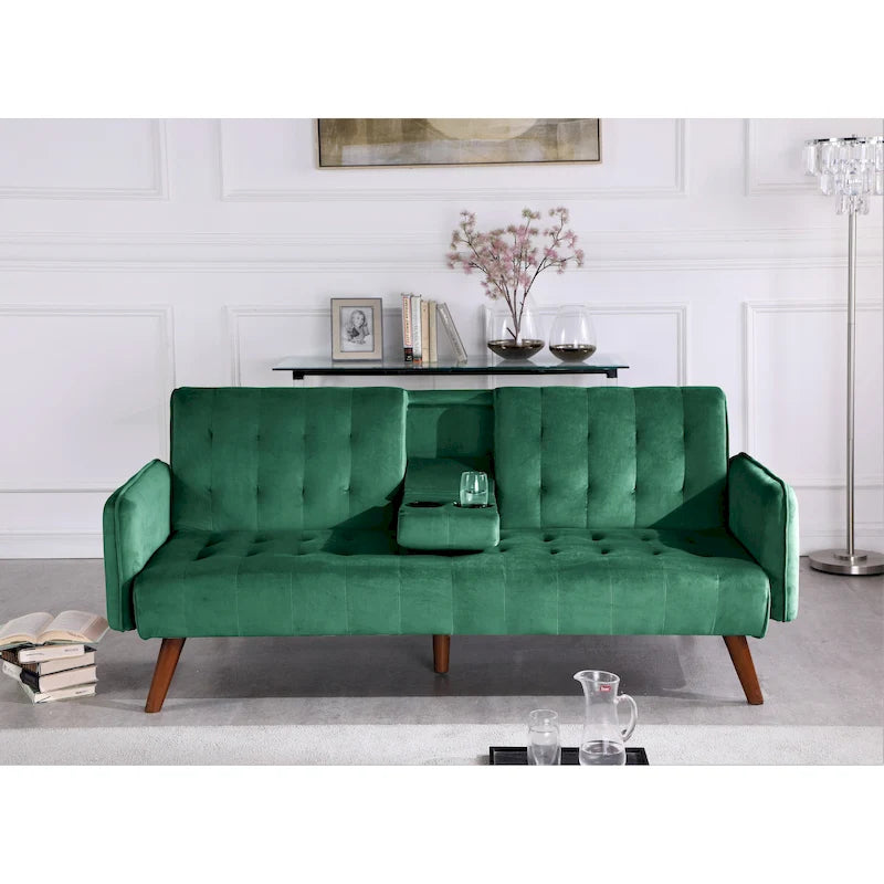 Divano Letto Futon in Lino Trapuntato, 2 Posti – Grigio / Blu / Verde / Beige / Rosa / Grigio Scuro