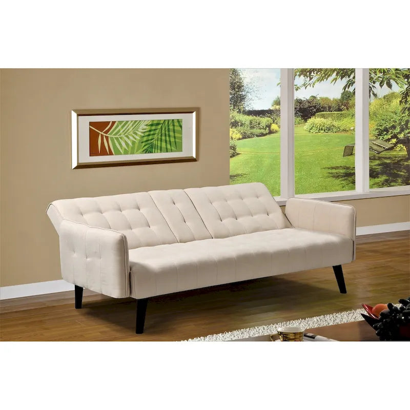 Divano Letto Futon in Lino Trapuntato, 2 Posti – Grigio / Blu / Verde / Beige / Rosa / Grigio Scuro