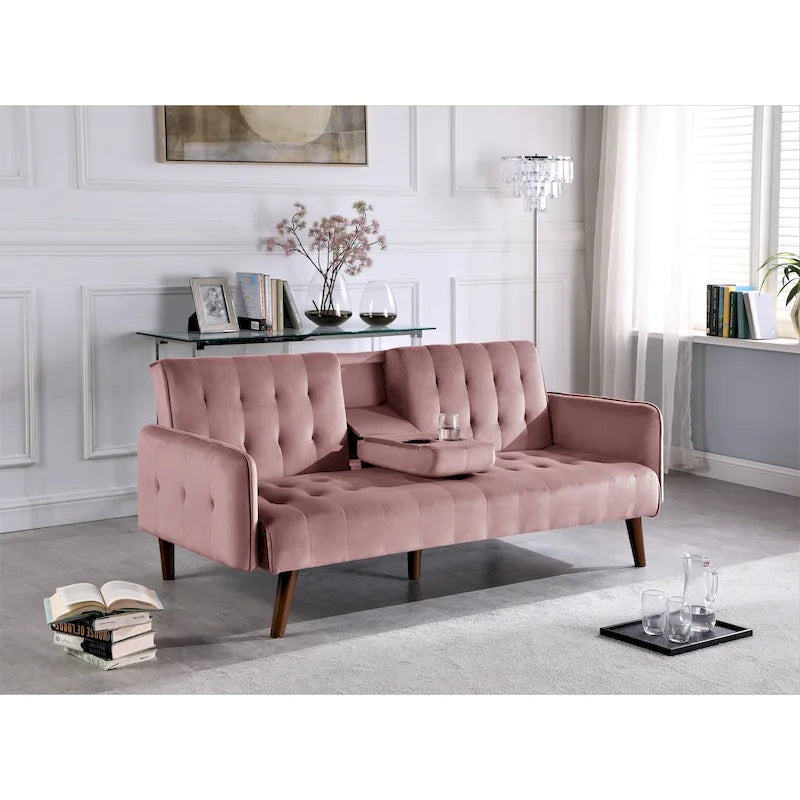 Divano Letto Futon in Lino Trapuntato, 2 Posti – Grigio / Blu / Verde / Beige / Rosa / Grigio Scuro