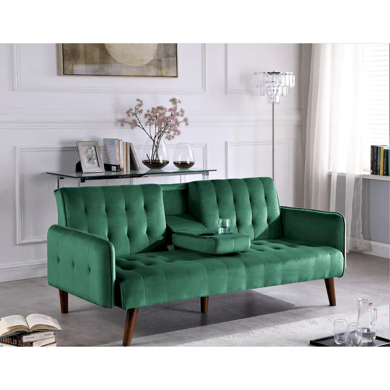 Divano Letto Futon in Lino Trapuntato, 2 Posti – Grigio / Blu / Verde / Beige / Rosa / Grigio Scuro