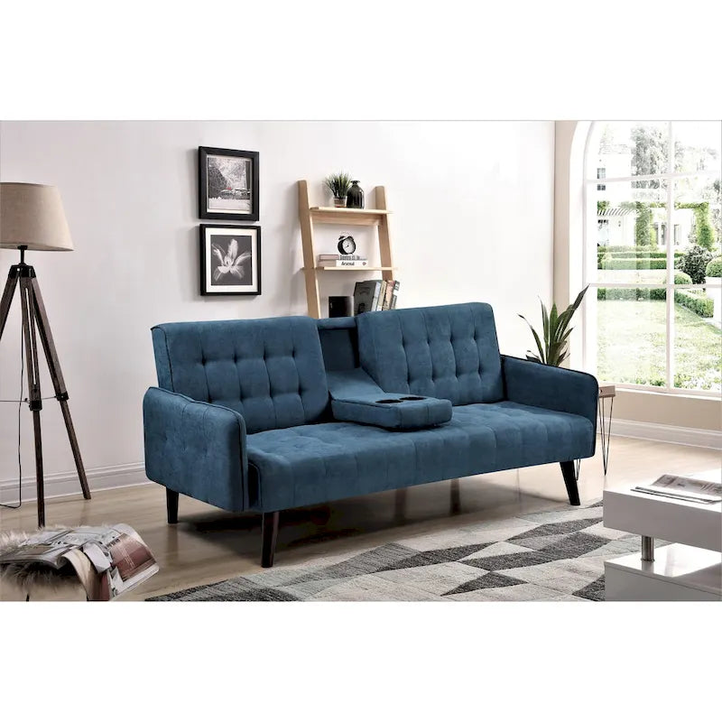 Divano Letto Futon in Lino Trapuntato, 2 Posti – Grigio / Blu / Verde / Beige / Rosa / Grigio Scuro