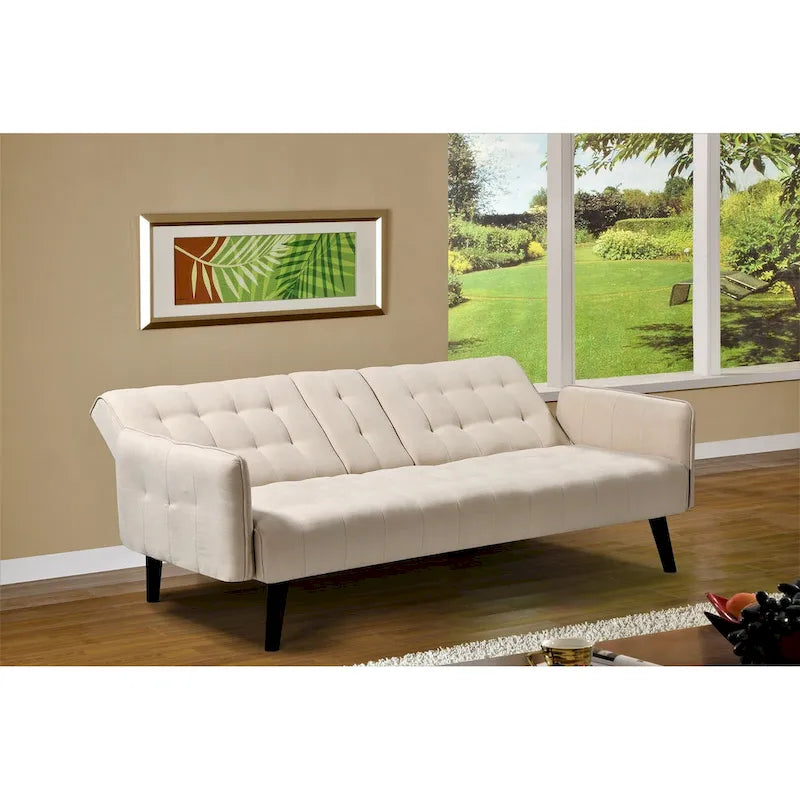 Divano Letto Futon in Lino Trapuntato, 2 Posti – Grigio / Blu / Verde / Beige / Rosa / Grigio Scuro