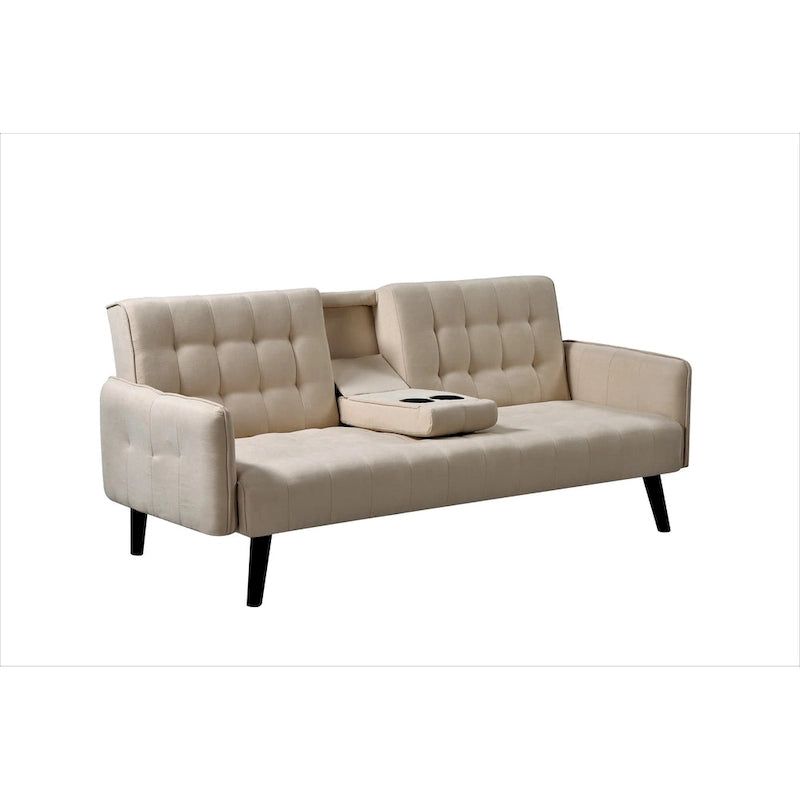 Divano Letto Futon in Lino Trapuntato, 2 Posti – Grigio / Blu / Verde / Beige / Rosa / Grigio Scuro