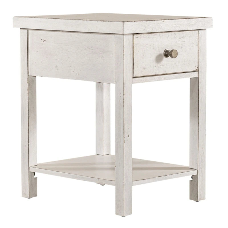 Tavolino d'appoggio con 1 cassetto Bianco Stile Mercato delle Pulci