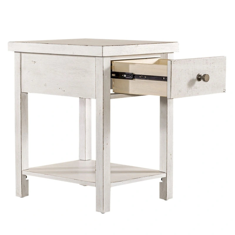 Tavolino d'appoggio con 1 cassetto Bianco Stile Mercato delle Pulci