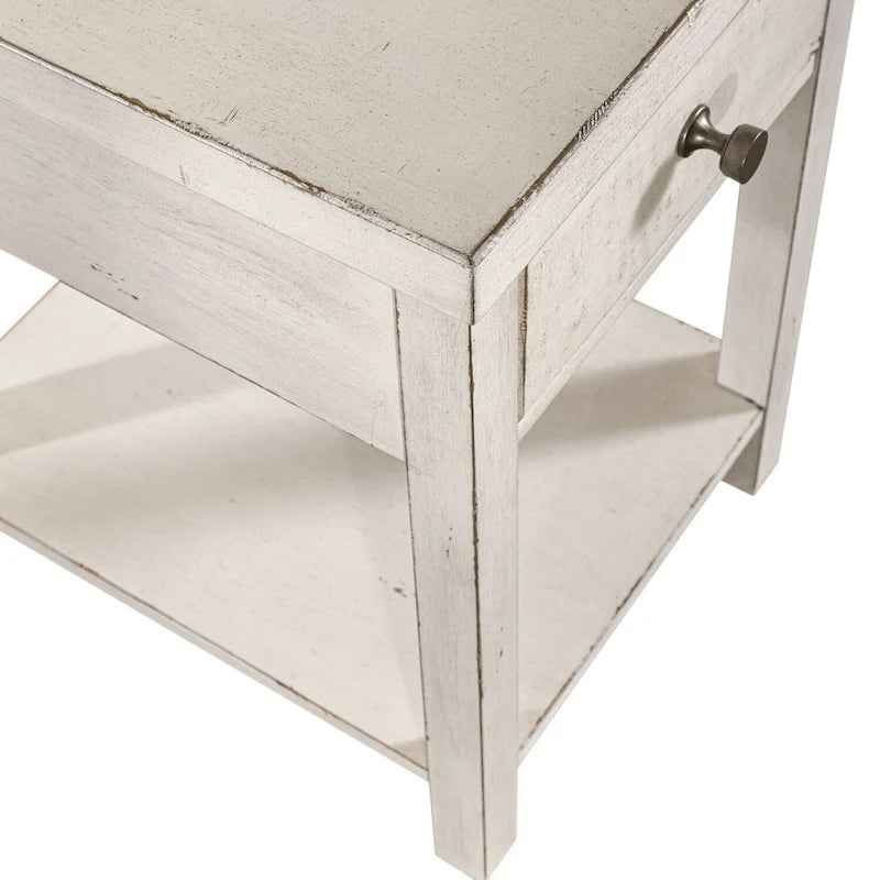 Tavolino d'appoggio con 1 cassetto Bianco Stile Mercato delle Pulci