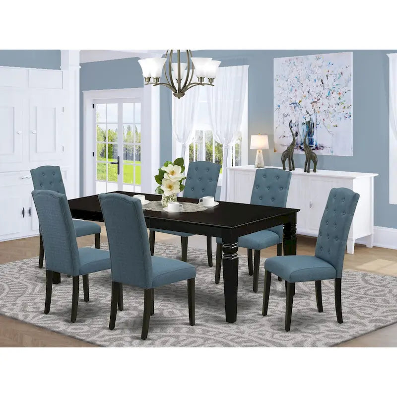 Set tavolo da pranzo nero/bianco lino con sedie Parson – 3, 7 o 9 posti