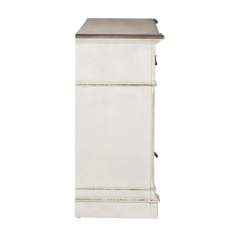 Cassettiera a 7 cassetti bianco antico con specchio, 1 persona