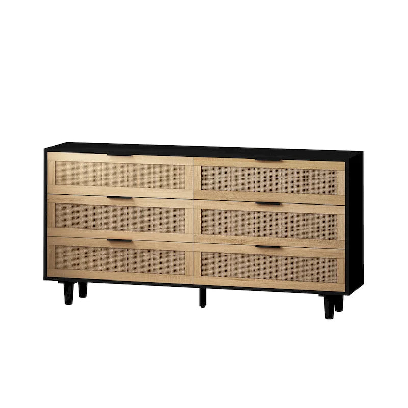 Cassettiera a 6 cassetti in rattan, naturale/nera, monoposto