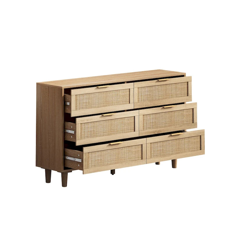 Cassettiera a 6 cassetti in rattan, naturale/nera, monoposto