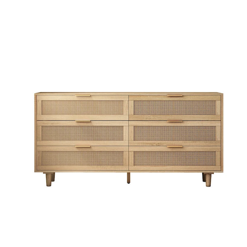Cassettiera a 6 cassetti in rattan, naturale/nera, monoposto