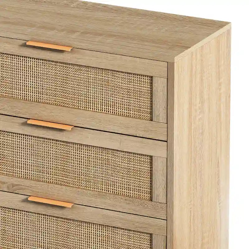 Cassettiera a 6 cassetti in rattan, naturale/nera, monoposto
